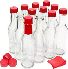 NiceBottles - Hot Sauce Bottles with Red Caps & Shrink Bands, 5 Oz - 12 Pack