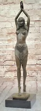 Bronze Signed Art Deco Rare Roaring 1920S Nude Dancer Sculpture NR