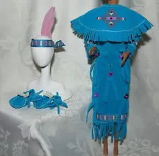 MATTEL BARBIE NATIVE AMERICAN FAUX SUEDE BLUE FRINGE DRESS SHOES HEADBAND 4 DOLL