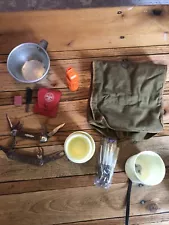 misc Vtg lot Camping Gear Boy Scout Pocket Knives Mess Kit Fire Starter Utensils