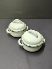 Qty 2 Genuine Porcelain On Steel 0.5qt Covered Soup Pots