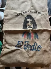 Vintage Jute Coffee Bean Large Burlap Sack, El Indio~Cafe De Costa Rica 42"x26"