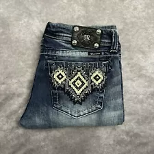 Miss Me Jeans Womens Size 32 Bootcut Low-Rise Embellished Bling Distressed