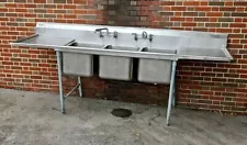 Eagle Group 108" x 32.5" D Three Compartment Stainless Steel Sink w/ Drainboards