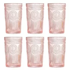 Vintage Glassware Romantic Drinking Glasses - 12 OZ Pink Glassware Embossed G...