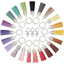 Leather Tassel Keychains, Swivel Hooks, Key Rings, 25 Colors (150 Pieces)