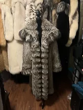 Hooded Silver Fox Fur Coat