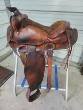 Used 15" Brown Color Roping Saddle with Bear trap Pommel Made in the USA