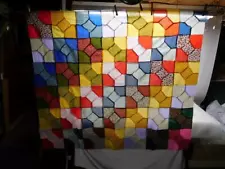 COLORFUL BOW TIE MACHINE SEWN QUILT TOP 46" X 52"