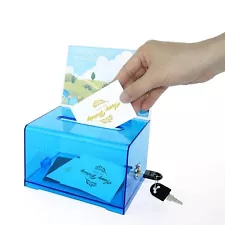 Voting Box Donation Box with Lock and Bracket Secure Suggestion 1 Piece Blue