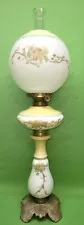 Antique Vtg 3 Tier Oil Kerosene GWTW Parlor Banquet Lamp White Yellow Original