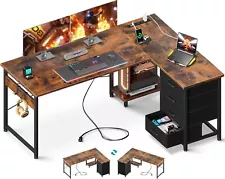 L Shaped Gaming Desk with 4 Drawers And Power Outlet 53" Reversible Desk