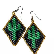 Saguaro Cactus Seed Bead Hand Beaded Wire Earrings