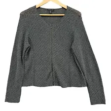 New ListingEileen Fisher Chainmail Sweater Womens Linen Blend Gunmetal Grey Zip Up Size M