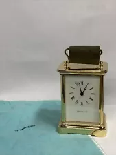 Tiffany & Co. Brass Quartz Mantel Desk Carriage Clock Swiss Made New Tested