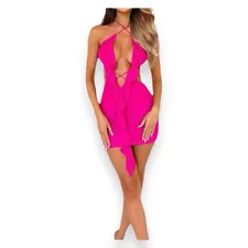 Hollow Out Ruffle Sexy Mini Dress Women Robe Summer Backless Bodycon Pink Med