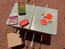 American Girl Game Table for Doll - Foos, Pong Air Hockey Checkers Set Apples