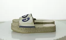 22-61 $580 Women's Sz 38.5M Gucci Interlocking G Espadrille Slides In White/Blue