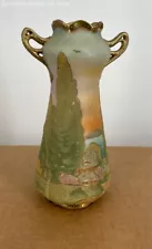 Antique Nippon Coralene Landscape Vase C.1909 - Small Chip