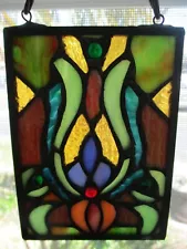 Vintage Art Deco Leaded Stained Glass Suncatcher 3 1/4" x 4 3/8"