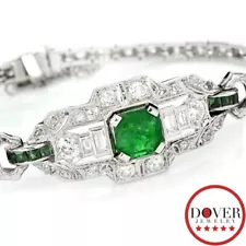 Antique Deco Diamond 5.29ct Emerald Platinum Geometric Bracelet 21.2 Grams NR