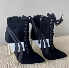 NIB Sneakers Stiletto Heels Y2K Vibe B&W Ankle Streetwear Size 7 Vegan