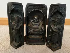 New Listingvintage tri-fold buddha temple portable shrine - hinged 6.5" tall