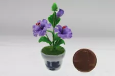 Dollhouse Miniature Purple Hibiscus Flower Plant in Pot G7416