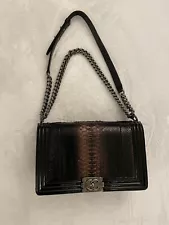 NEW Chanel Medium Black Bronze Python Boy Bag Silver Hardware