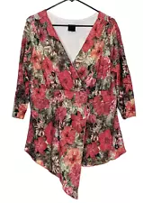 Asymmetrical Crossover Floral Tunic Blouse By J.T.B. Woman Size 1X