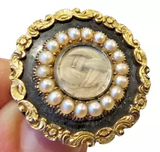 Vintage 1888 Gold Memorial Mourning Victorian Pin Brooch Seed Pearl Hair