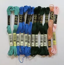 Threads for Needlepoint, Hand Embroidery 12x DMC Cotton Green/Blue (88)