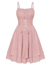 SCARLET DARKNESS Ladies Summer Victorian Corset Dress Sleeveless Light Pink L