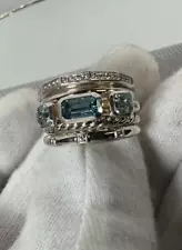 David Yurman Sterling Stax Five Row Ring with Hampton Blue Topaz & Diamonds