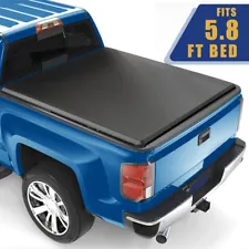 5.8FT Soft Roll-Up Tonneau Cover Truck Bed For 2007-2023 Silverado Sierra 1500 (For: 2018 Silverado 1500)