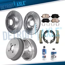 Front Drilled Rotor & Pad + Rear Drums & Shoes for 1998-2002 Corolla Chevy Prizm (For: Chevrolet Prizm)