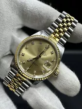 New ListingRolex Datejust 36mm 18K Gold Steel Champagne Diamond Dial Watch 16233