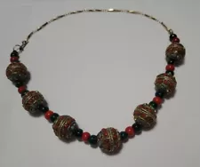 Vintage Tibetan Handmade Coral and Turquoise Color Ball Bead Necklace