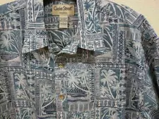 Cooke Street Blue & Teal Tropical Block Print Short Sleeve Hawaiian Shirt L EUC