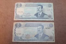 Original Pre 2003 Era Central Bank of Iraq Paper Dinar Saddam Notes, Lot of 2