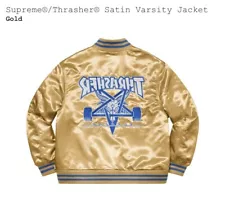 Brand New Supreme x Thrasher Gold Satin Varsity Jacket - Size Medium - FW21