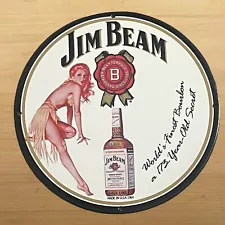 VINTAGE JIM BEAM PORCELAIN SIGN ALCOHOL BEVERAGE SALE SERVICE STATION PUMP PLATE