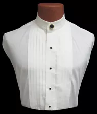 Men's Ivory Banded Collar Shirt with Button Cover Pleated Front S(14-14.5) 32/33