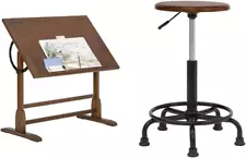 Studio Designs Vintage Drafting Table + Retro Stool Bundle | Solid Wood Craft Ta