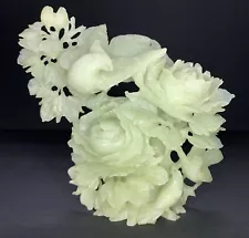 Carved Jade Statue Fenhuang Chinese Bird Peony Tree 8”X7” Harmony Hand Made