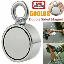 500LBS Pulling Force Round Double Sided Fishing Magnet Super Strong Neodymium US