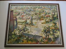 LARGE OIL PAINTING AMERICAN IMPRESSIONIST MASTERFUL HILL SIDE VIEW LANDSCAPE