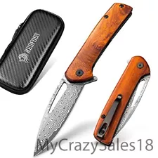 NedFoss PEGASUS Damascus Pocket Knife for Men, 3.5" Ladder P