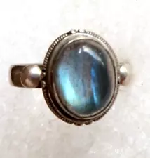 VINTAGE STERLING SILVER LABRADORITE STONE RING ~ SIZE 9