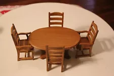 Dollhouse Miniature Solid Oak Oval Dining Table/Chairs Town Square Miniatures(?)